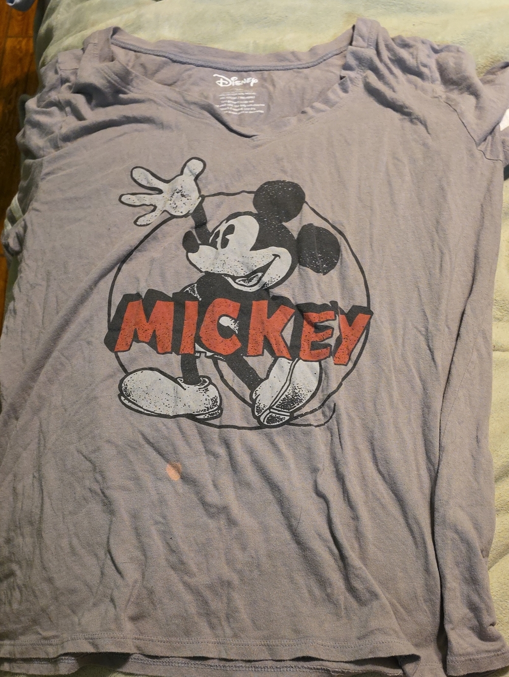 Disney Men's Light Gray Mickey Graphic Tee with Red Lettering